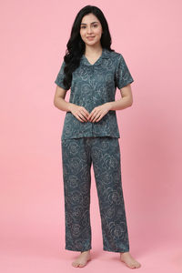 Zivame Satin Pyjama Set - Sagebrush Green — thumbnail 1